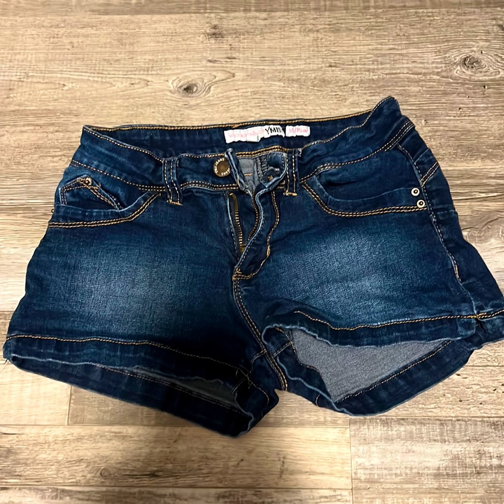 pair of jean shorts, mid rise, stretchy and super comfortable